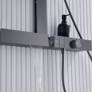 Душевая стойка Black&White Gravity 9005NGM с термостатом оружейная сталь